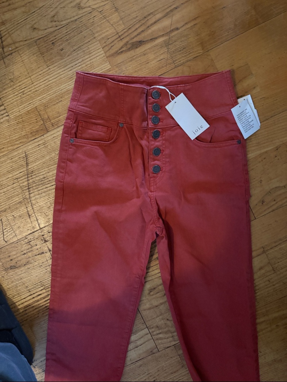 Joie High-Waist Button-Fly Jeans in Rust Red